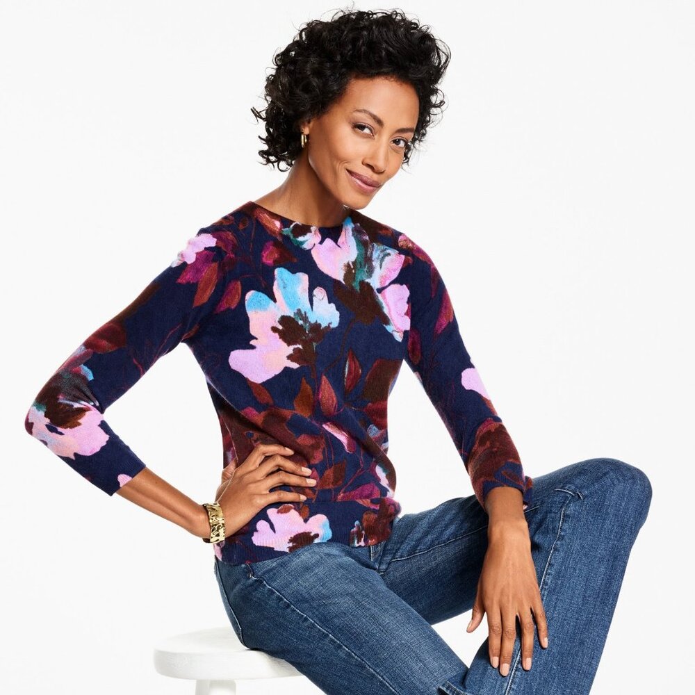 NWT Talbots Audrey 100% Cashmere Sweater - Autumn Floral